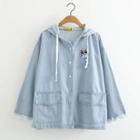 Dog Embroidery Hooded Buttoned Denim Jacket