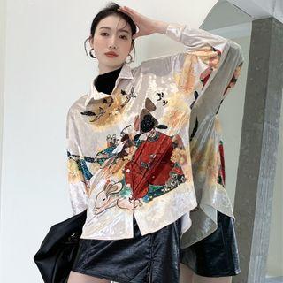 Long-sleeve Print Velvet Shirt