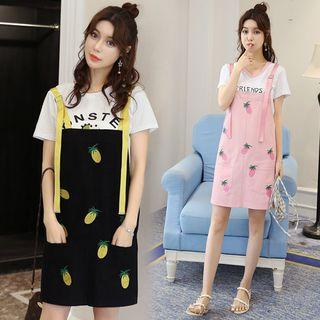 Fruit Embroidered Pinafore Dress