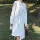 Long-sleeve Asymmetric Pleated Shirt Dress