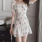 Short-sleeve Floral Smocked Mini Dress
