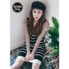 Sleeveless Frill-hem Stripe Knit Dress