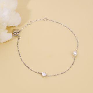 Heart Faux Pearl Bracelet Bracelet - Silver - One Size