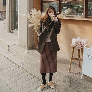 Double-breasted Wool Blend Jacket Brown - One Size