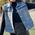 Tassel Detail Button-up Denim Vest