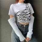 One-sleeve Zebra Print Tank Top / Cutout T-shirt