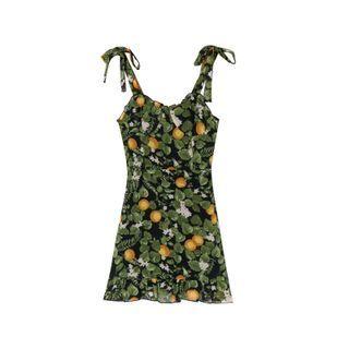 Spaghetti Strap Orange Print Mini A-line Dress