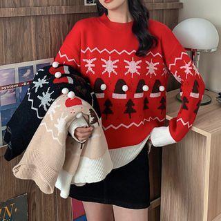 Holiday Pattern Mock-neck Sweater