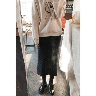 Wool Blend Cable-knit Long Skirt