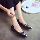 Faux-leather Pointy Beaded Flats