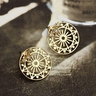 Rhinestone Cutout Disc Through & Through Earring Gold - One Size