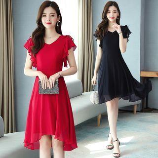 Sleeveless Ruffle V-neck Mini A-line Dress