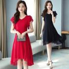 Sleeveless Ruffle V-neck Mini A-line Dress