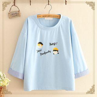 Cartoon Print Elbow-sleeve Top