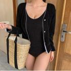 Set: Sleeveless Swimsuit + Button-up Jacket