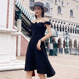 Off Shoulder Frill-trim A-line Dress