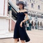 Off Shoulder Frill-trim A-line Dress