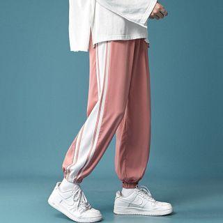 Color Block Striped Cropped Gathered Cuff Pants