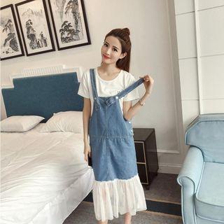 Mesh Hem Dungaree Dress