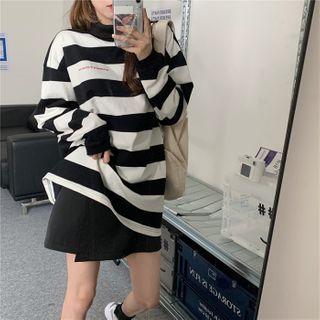 Striped Mock-neck Sweatshirt Stripes - Black & White - One Size