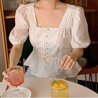 Puff Sleeve Square Neck Plain Blouse