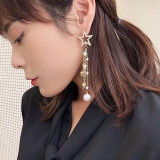 Asymmetric Rhinestone Star Drop Earrings Gold - One Size