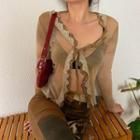 Long-sleeve Lace-trim Mesh Light Jacket