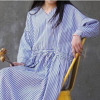 Pinstriped Long Sleeve Midi Dress