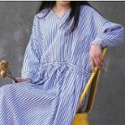 Pinstriped Long Sleeve Midi Dress