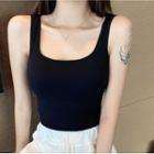 Square Neck Plain Crop Tank Top