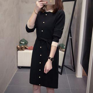 Long-sleeve Button-down Knit Dress