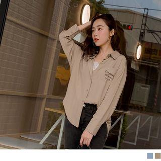 Lace Panel Letter Print Shirt