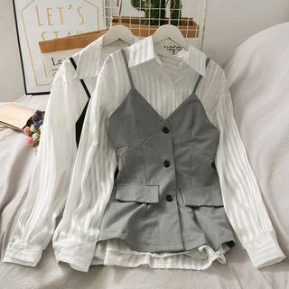 Set: Striped Shher Light Shirt + Button-down Long Vest
