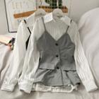 Set: Striped Shher Light Shirt + Button-down Long Vest