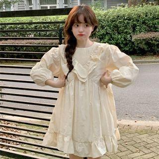 Long-sleeve Ruffle Shift Dress Almond - One Size