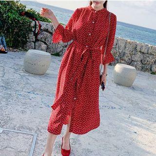 Heart Print 3/4-sleeve Midi A-line Dress