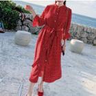 Heart Print 3/4-sleeve Midi A-line Dress