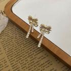 Bow Rhinestone Fringed Earring 1 Pair - Earring - Bow - Gold - One Size