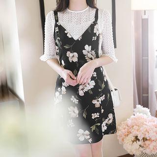 Tie-waist Floral Mini Jumper Dress