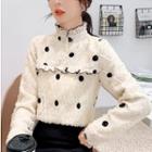Dotted Fringed Ruffled Long-sleeve Top