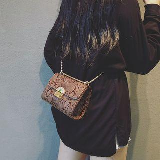 Faux Leather Snake Print Crossbody Bag