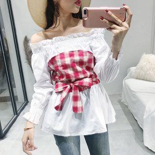 Mock Twp Piece Off Shoulder Blouse