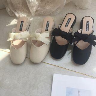 Block Heel  Bow Accent Mules