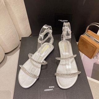 Ankle-strap Rhinestone Flat Sandals