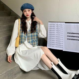 Irregular Long-sleeve Shirtdress / Vest - 2 Colors