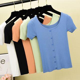 Square Collar Knit Short-sleeved Top