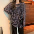 Long-sleeve Leopard Print Sheer T-shirt