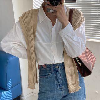Long Sleeve Plain Shirt / Knit Shawl