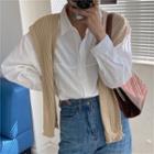 Long Sleeve Plain Shirt / Knit Shawl