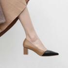 Genuine Leather Color Block Chunky Heel Pumps